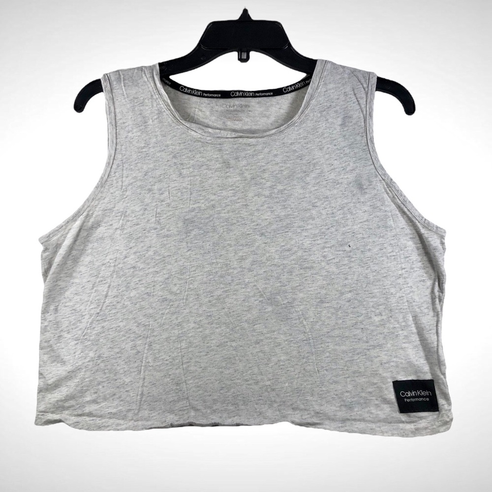 Calvin Klein Jeans Sleeveless Muscle Crop Top Women’s Sz Large Light Gray